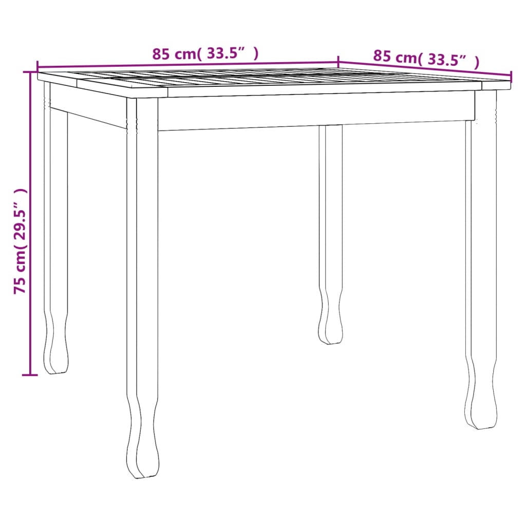vidaXL Sodo valgomojo stalas, 85x85x75cm, tikmedžio medienos masyvas