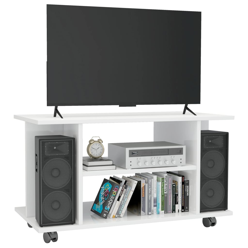 vidaXL TV spintelė su ratukais, balta, 80x40x45 cm, mediena, blizgi