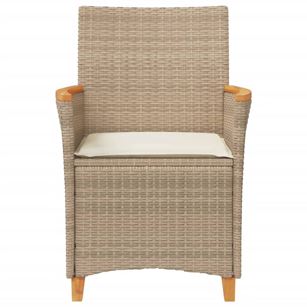 vidaXL Sodo kėdės su pagalvėlėmis, 2vnt., smėlio, poliratanas/mediena
