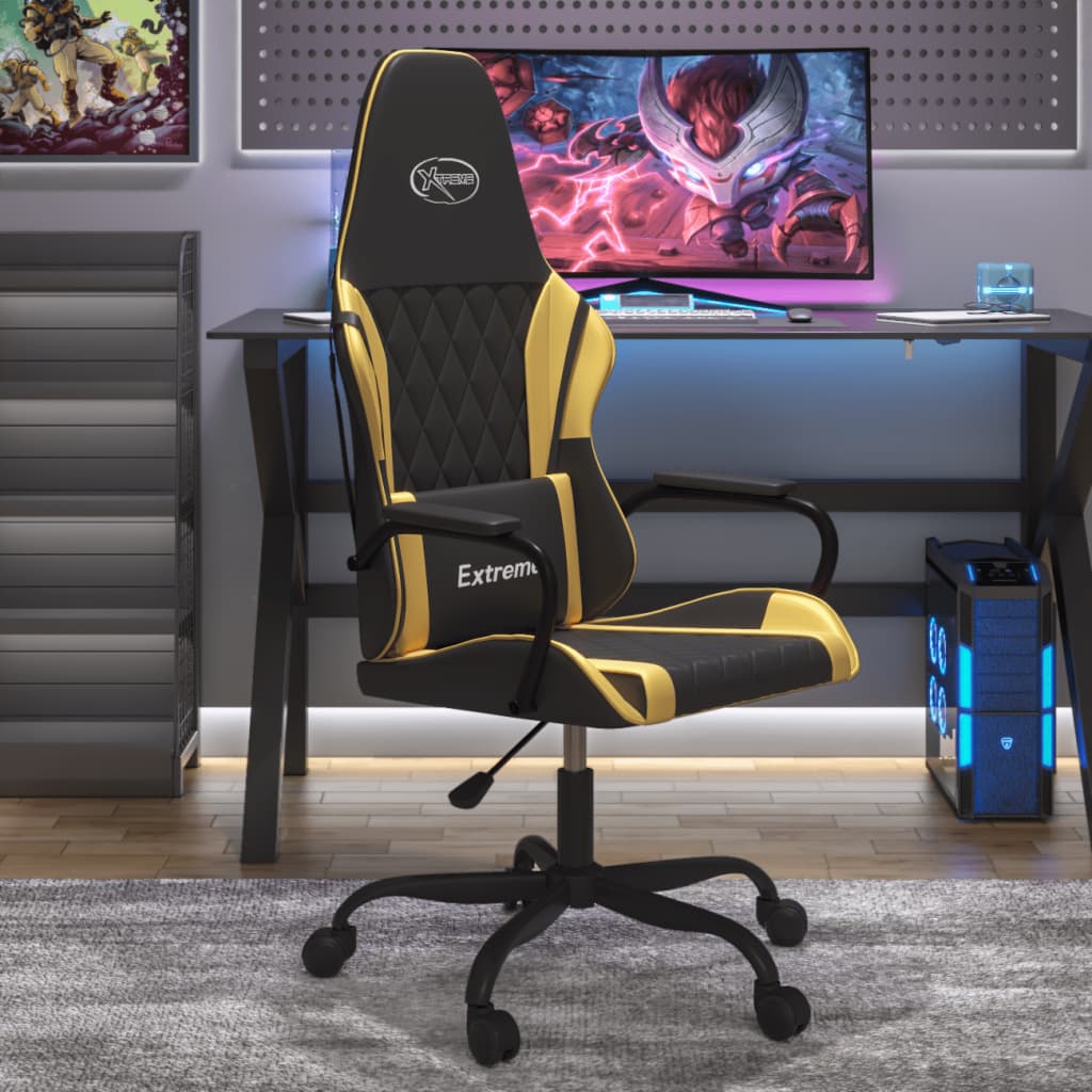 vidaXL Masažinė žaidimų kėdė, juodos ir auksinės spalvos, dirbtinė oda