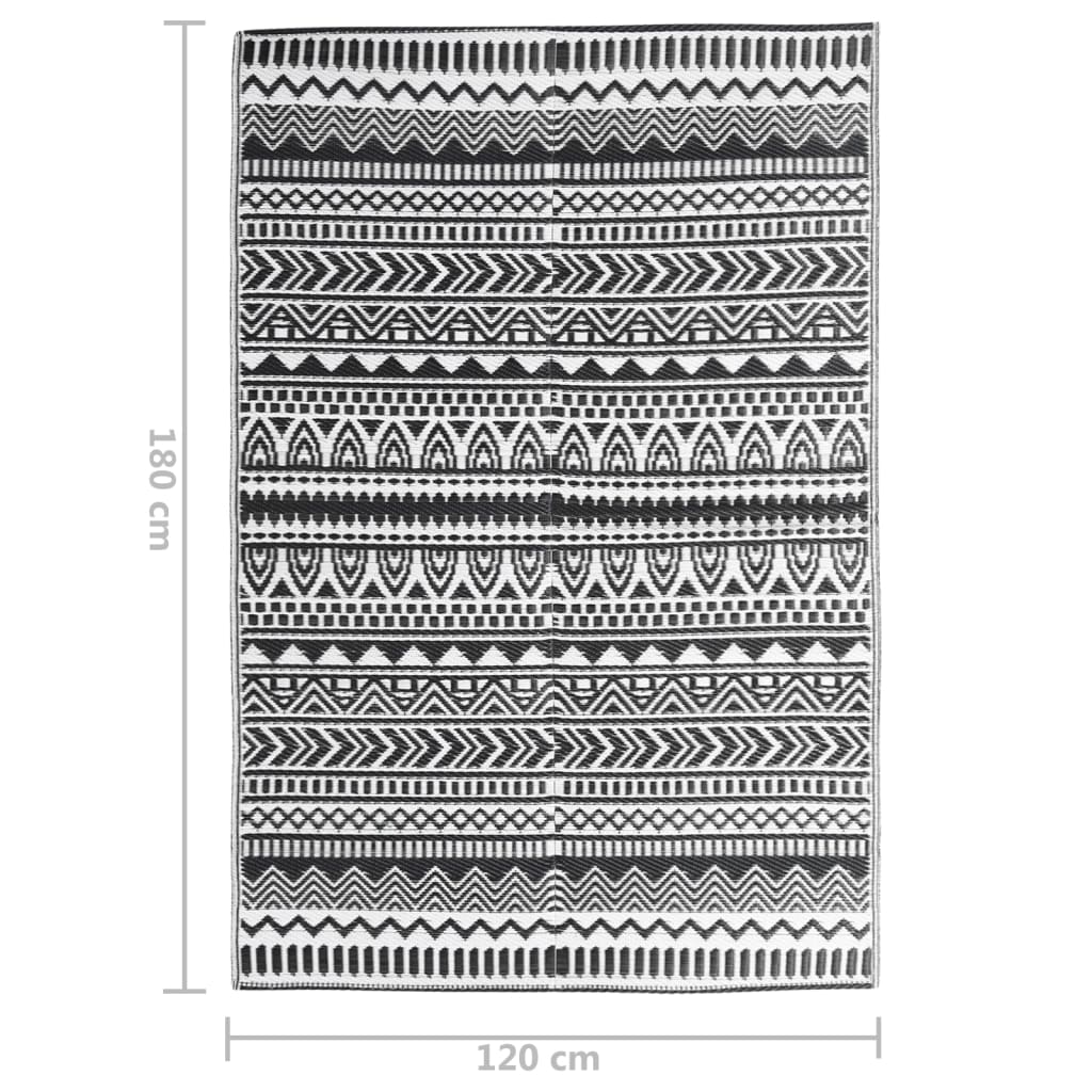vidaXL Lauko kilimas, juodos spalvos, 120x180cm, PP