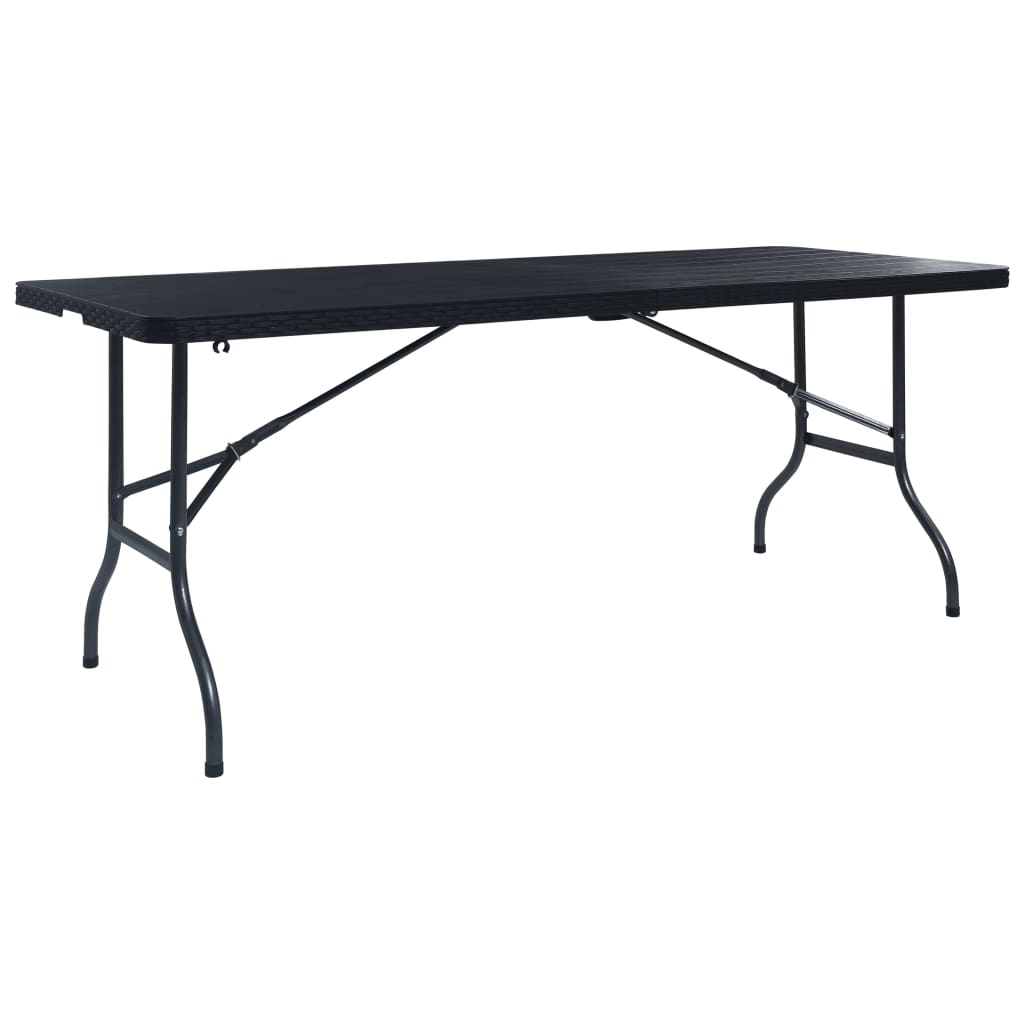vidaXL Sulankstomas sodo stalas, juodas, 180x75x72cm, HDPE