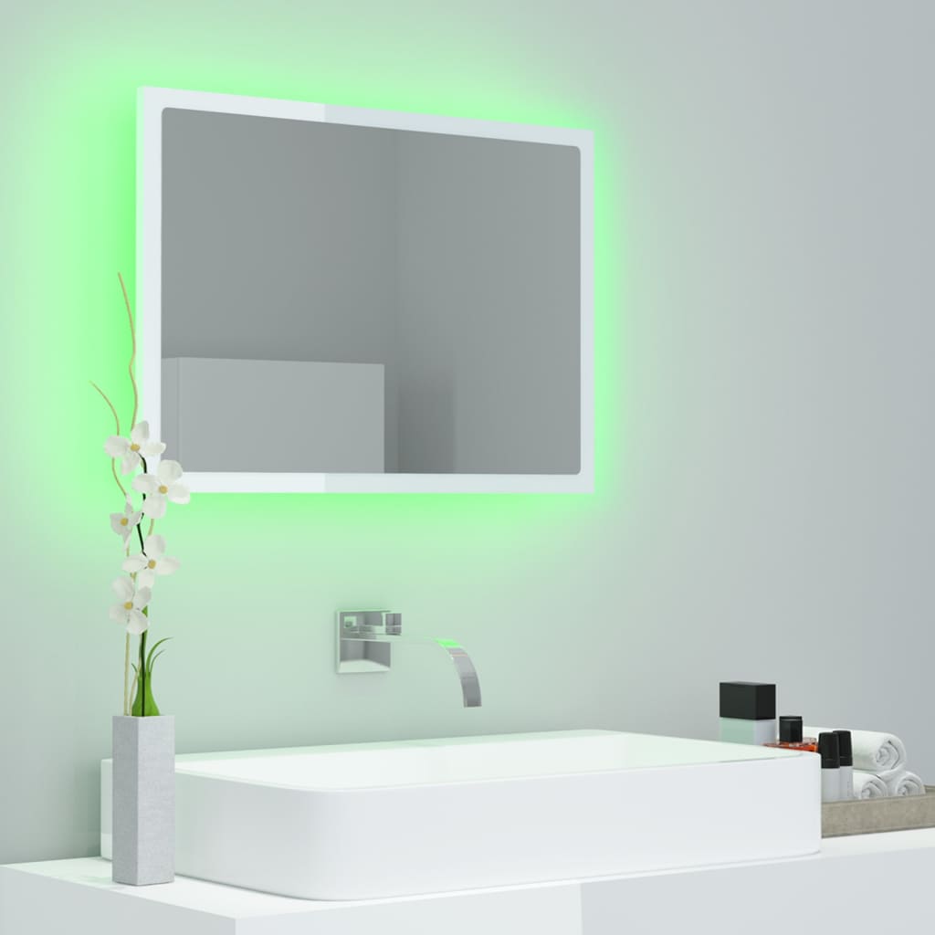 vidaXL Vonios LED veidrodis, baltas, 60x8,5x37cm, akrilas, blizgus