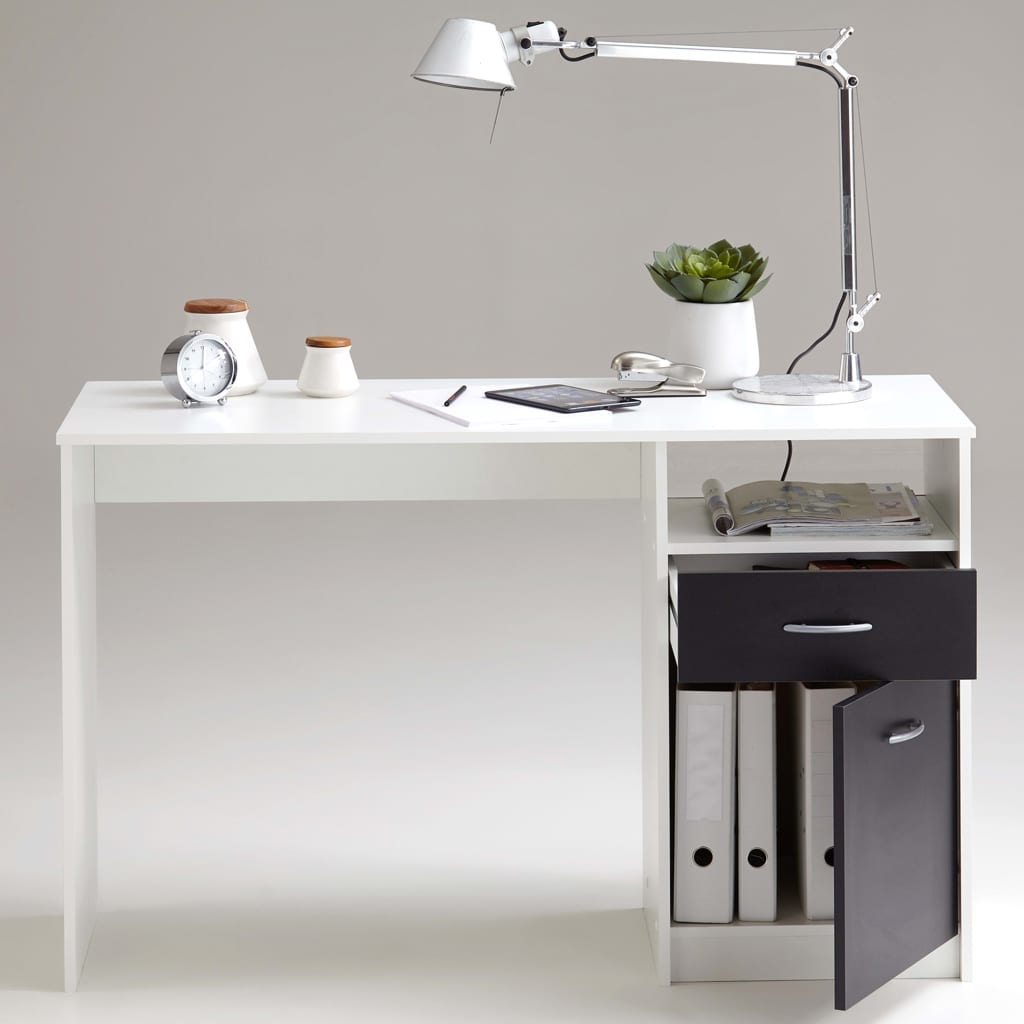 FMD Rašomasis stalas su 1 stalčiumi, baltas ir juodas, 123x50x76,5cm