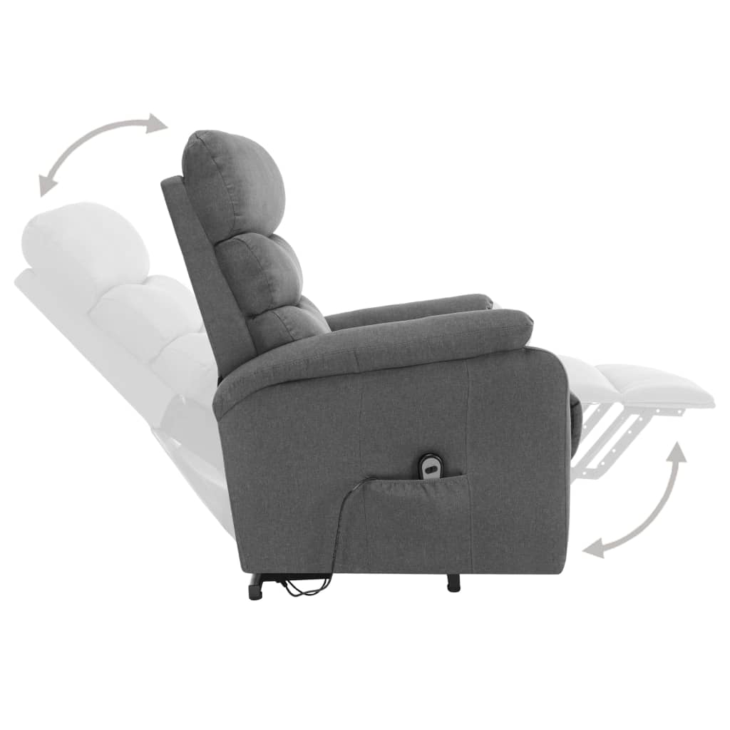 vidaXL Atsistojantis masažinis krėslas, šviesiai pilkas, audinys