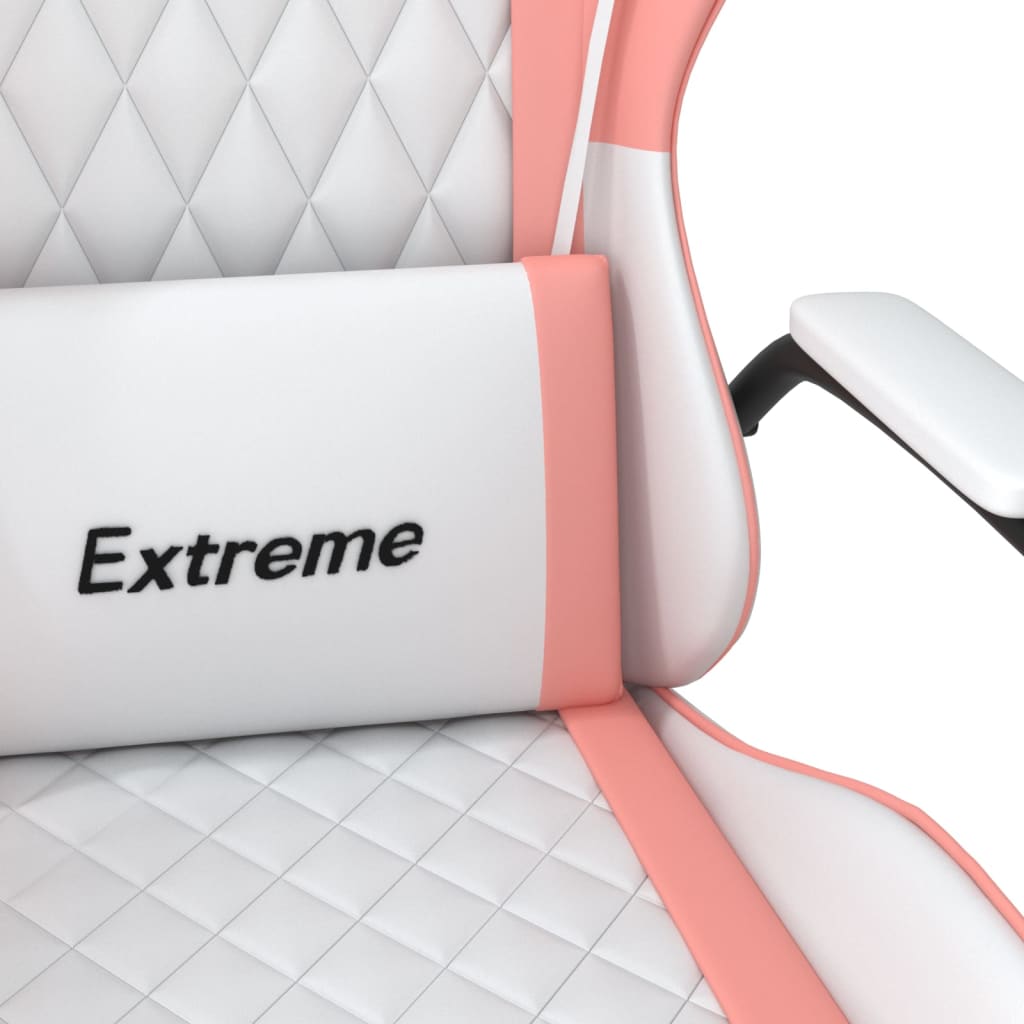 vidaXL Masažinė žaidimų kėdė, baltos ir rožinės spalvos, dirbtinė oda