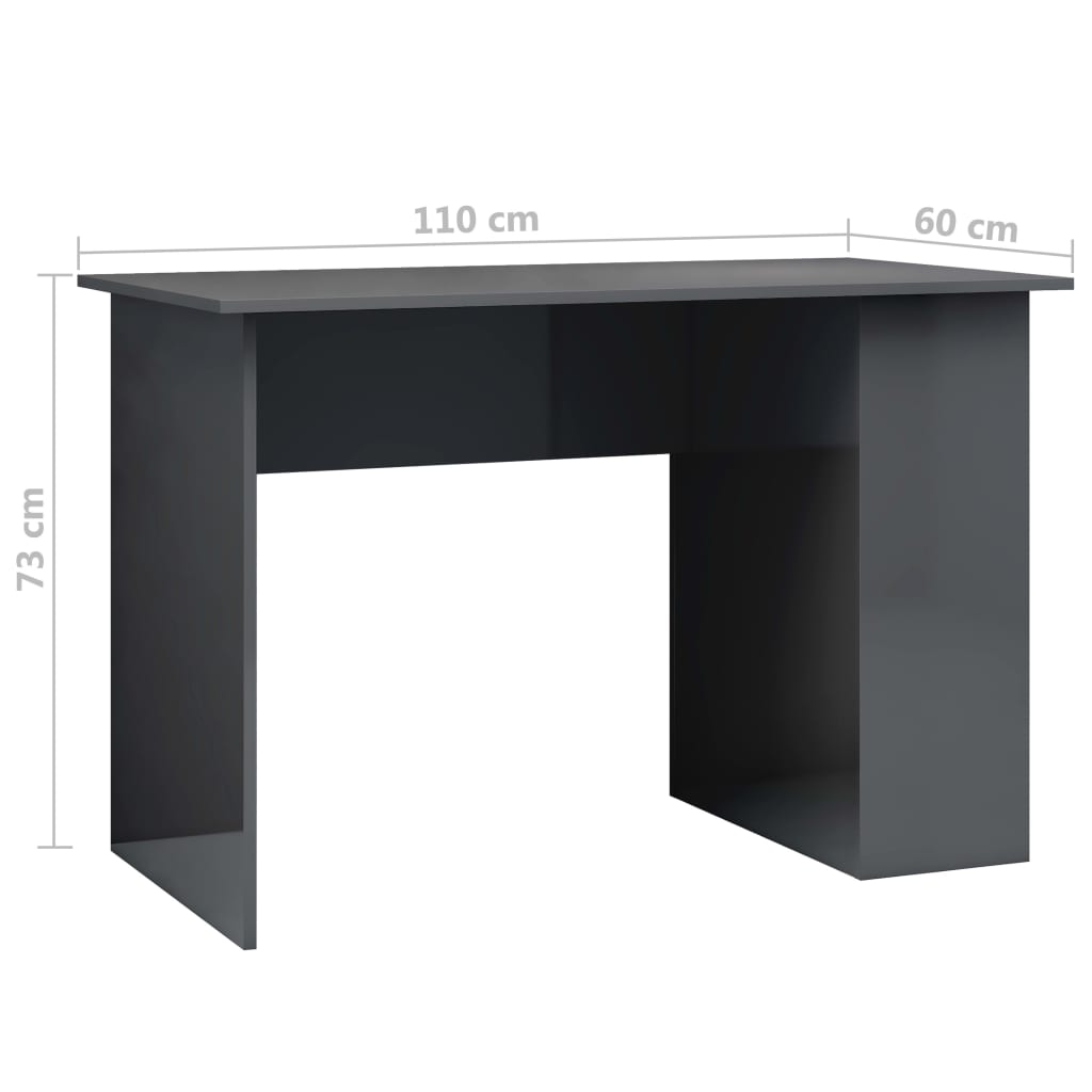 vidaXL Rašomasis stalas, pilkas, 110x60x73cm, MDP, ypač blizgus