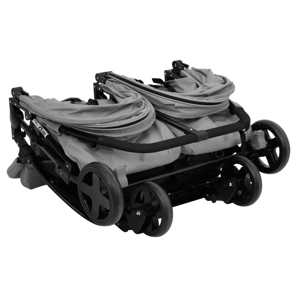 vidaXL Vežimėlis dvynukams, šviesiai pilkos ir juodos spalvos, plienas
