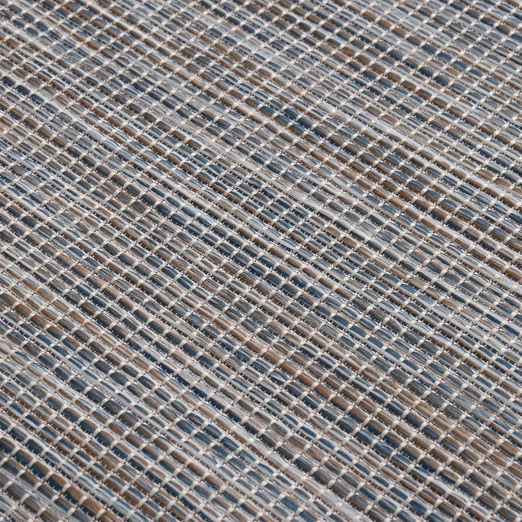 vidaXL Lauko kilimėlis, rudas ir mėlyna, 140x200cm, plokščio pynimo