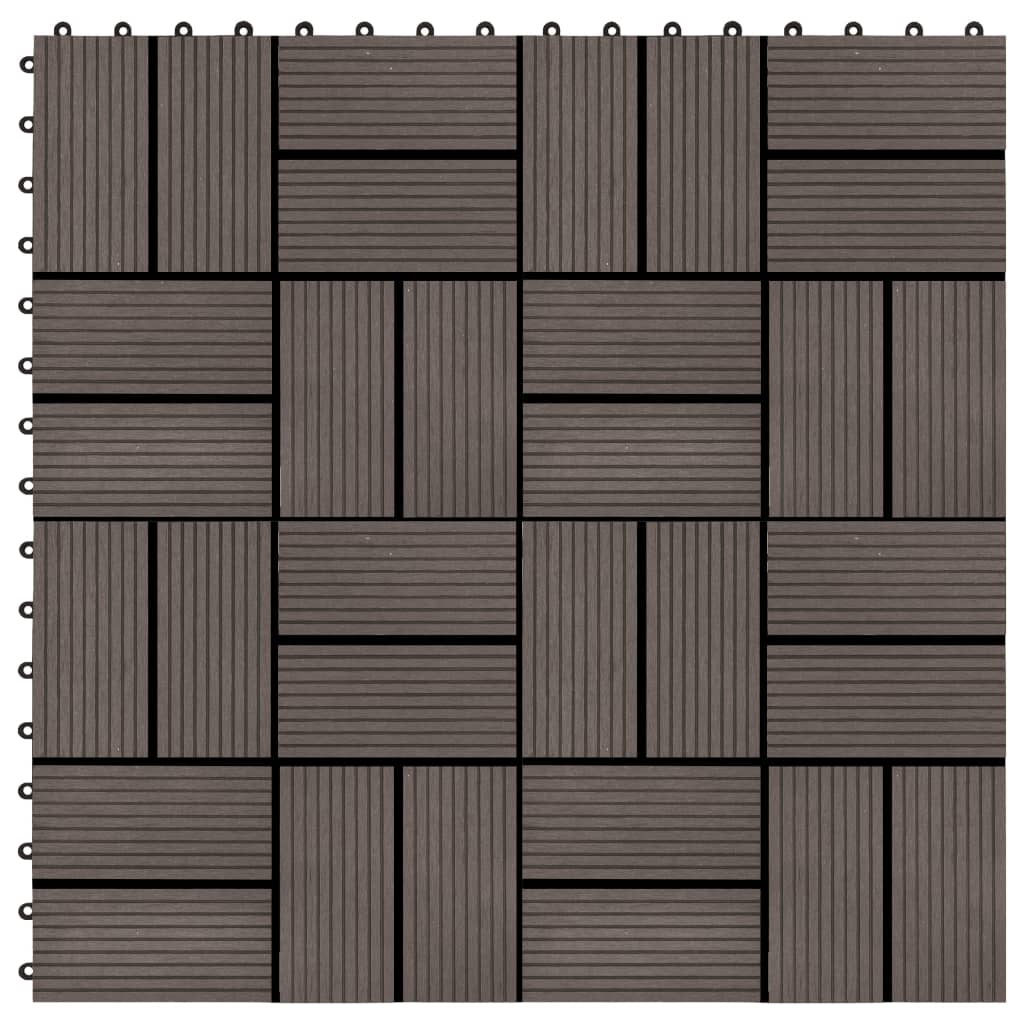 vidaXL Grindų plytelės, 11 vnt., tamsiai rudos, 30x30 cm, 1m², WPC