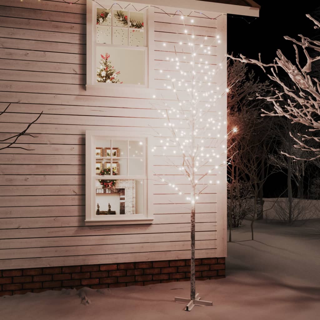 vidaXL Beržas su 672 šiltomis baltomis LED lemputėmis, 400cm, baltas