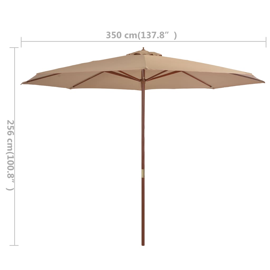 vidaXL Lauko skėtis su mediniu stulpu, taupe spalvos, 350 cm