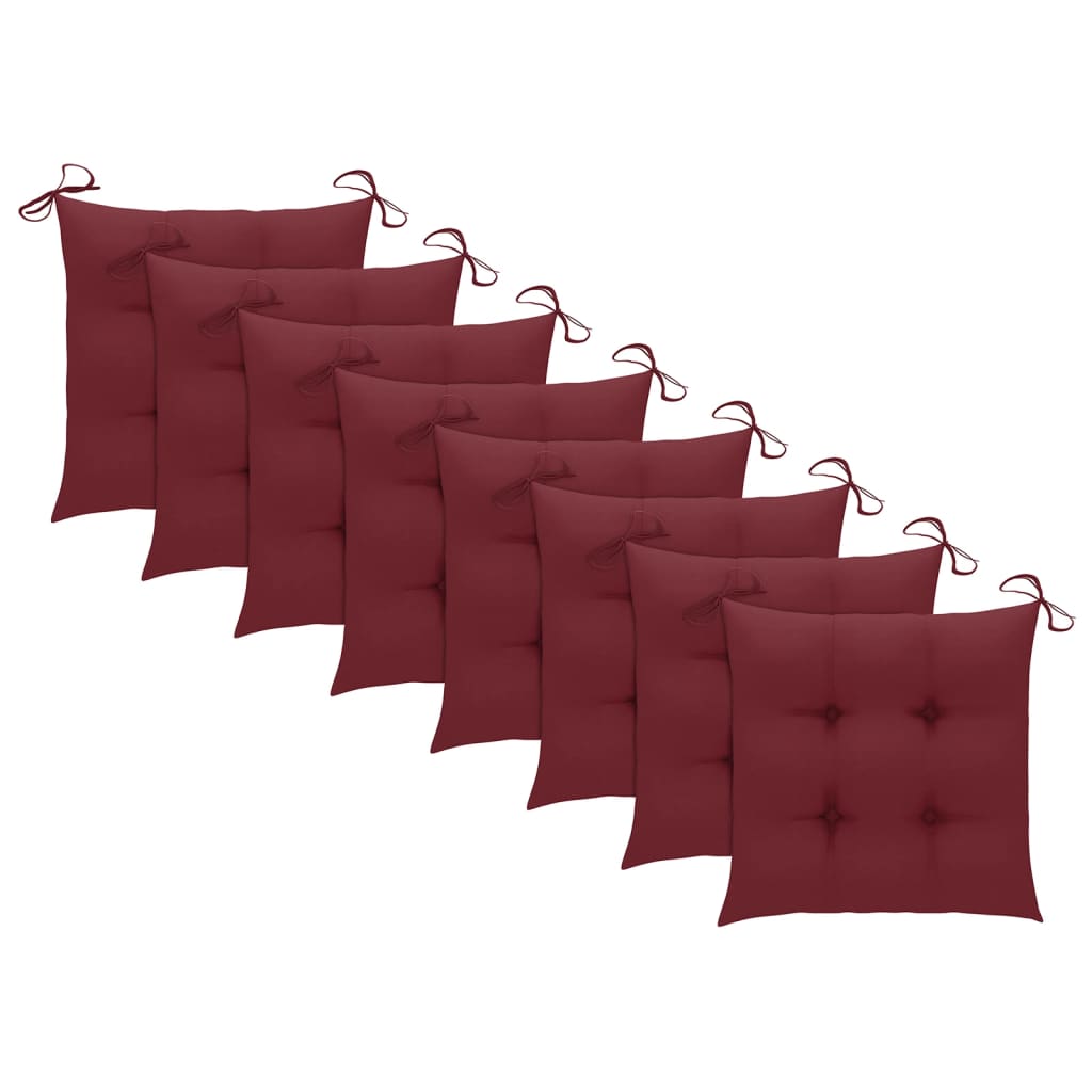 vidaXL Valgomojo kėdės su vyno raudonomis pagalvėmis, 8vnt., tikmedis