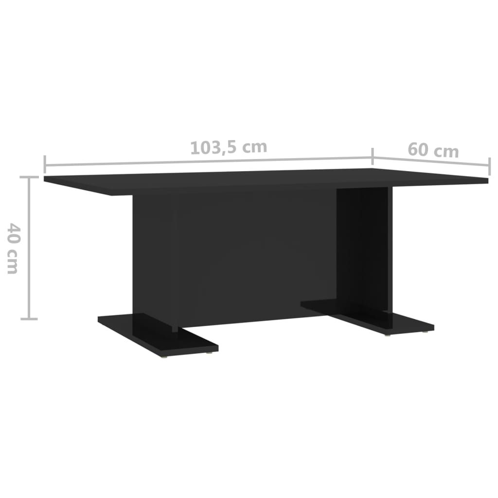 vidaXL Kavos staliukas, juodos spalvos, 103,5x60x40cm, MDP, blizgus