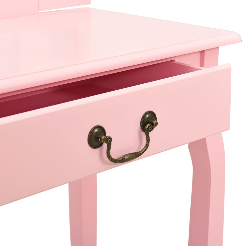 vidaXL Kosmetinis staliukas, rožinis, 65x36x128cm, paulovnija ir MDF