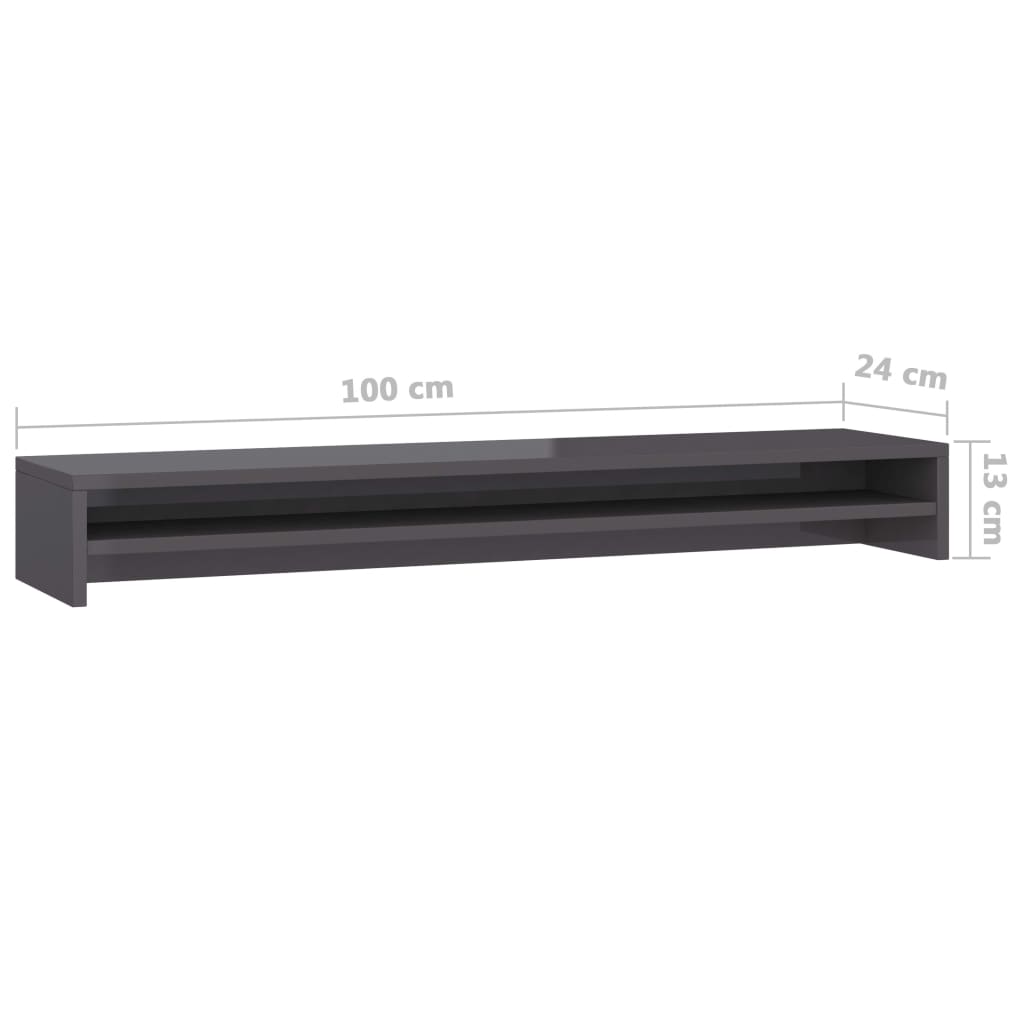 vidaXL Monitoriaus stovas, pilkos spalvos, 100x24x13cm, MDP, blizgus