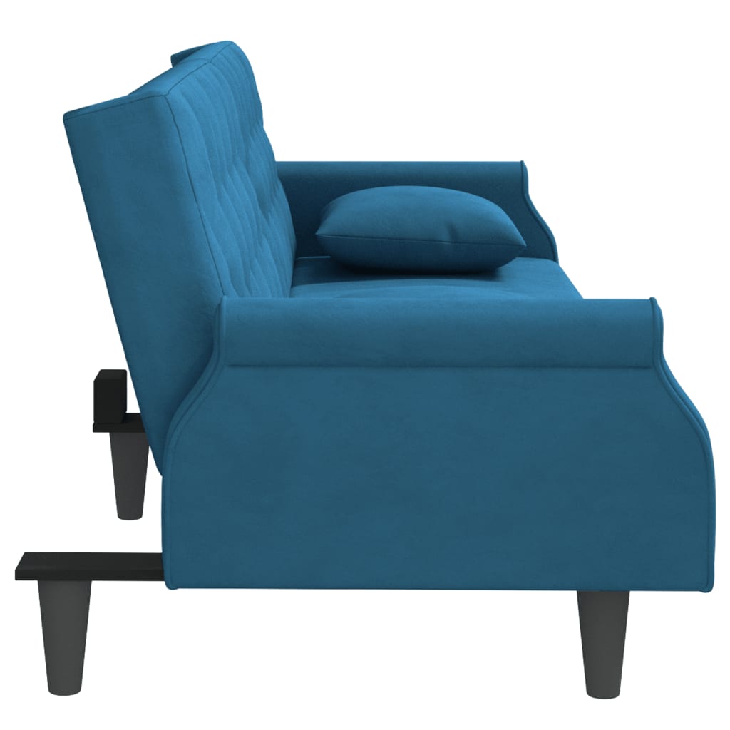 vidaXL Sofa-lova su porankiais, mėlynos spalvos, aksomas