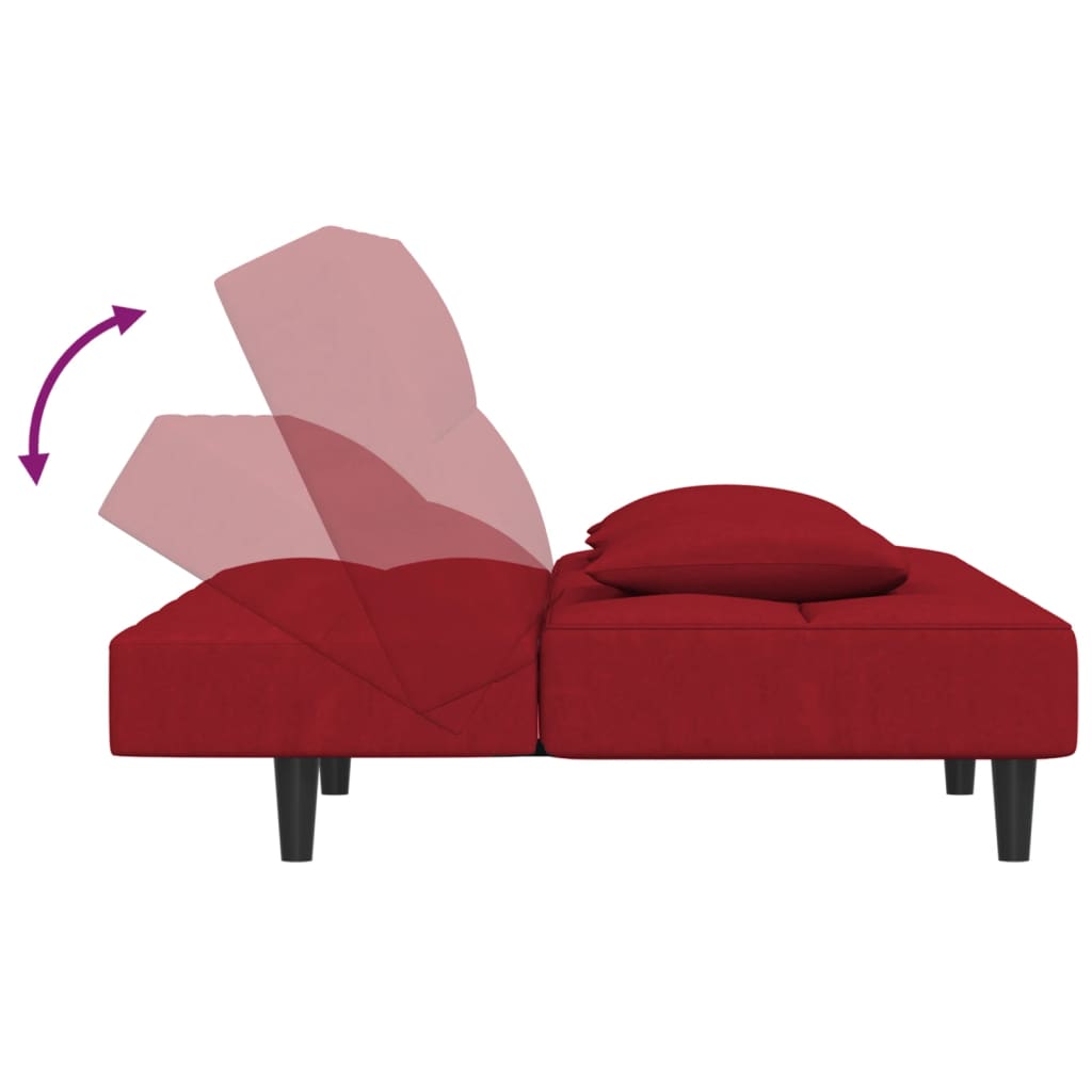 vidaXL Dvivietė sofa-lova su dvejomis pagalvėmis, vyno, aksomas