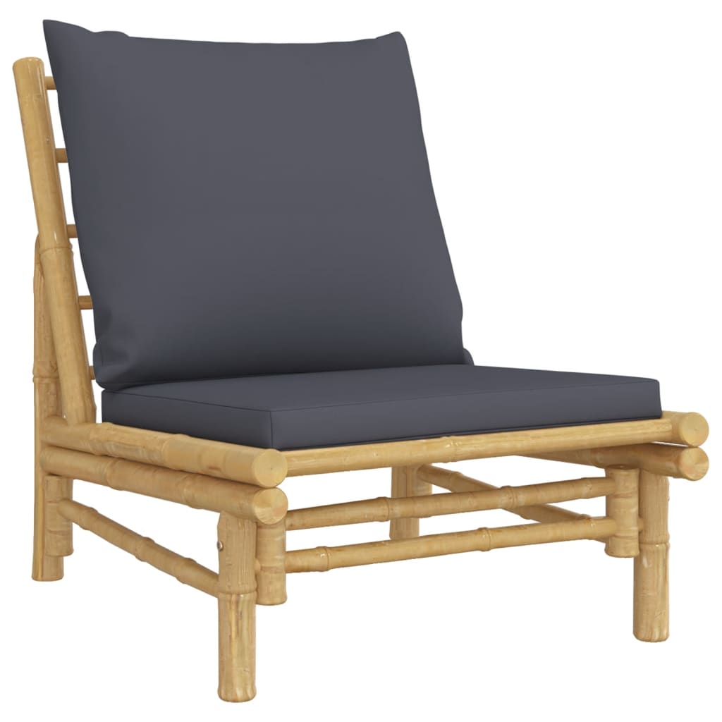 vidaXL Sodo kėdės su tamsiai pilkomis pagalvėlėmis, 2vnt., bambukas