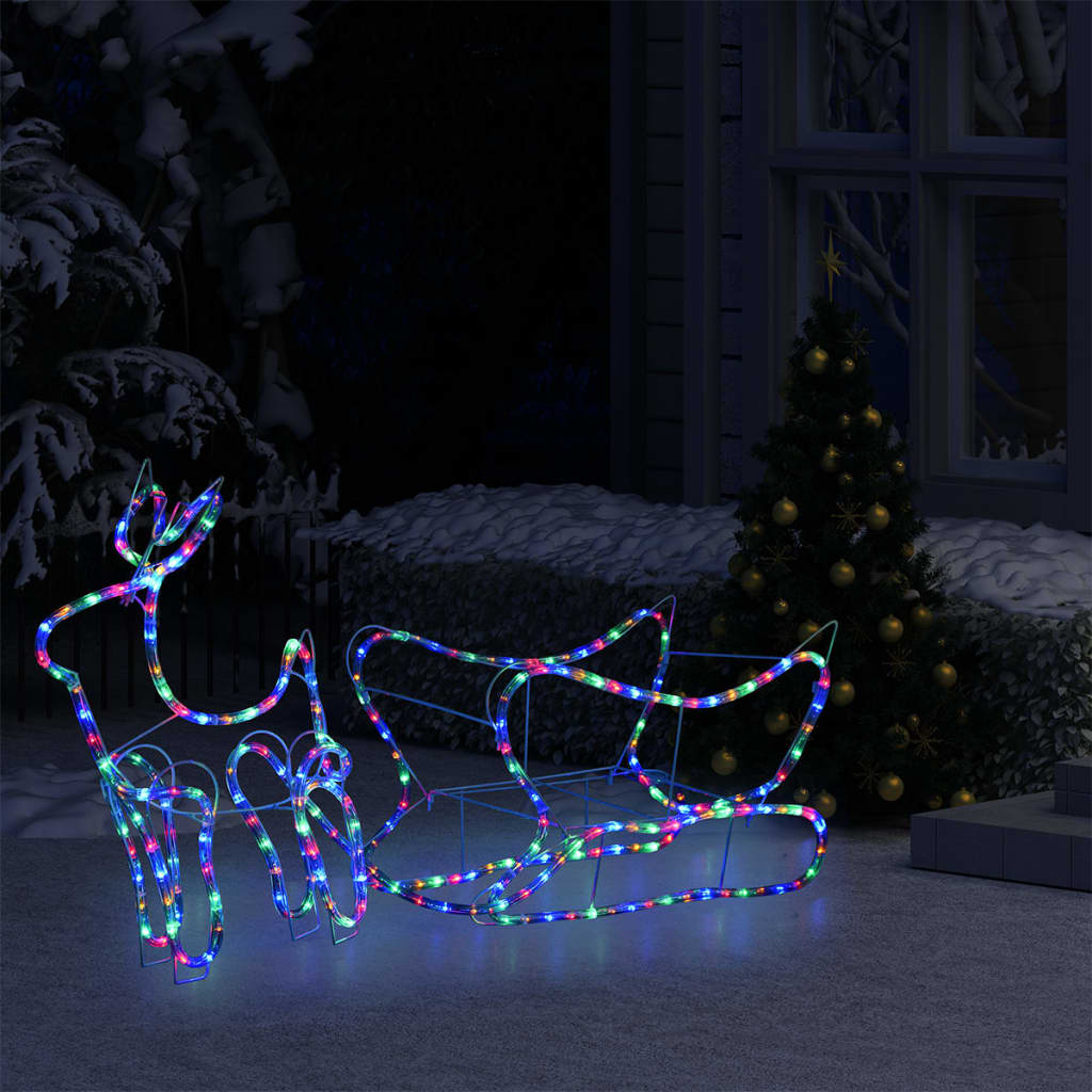 vidaXL Kalėdinė lauko dekoracija elnias ir rogės, 252 LED lemputės