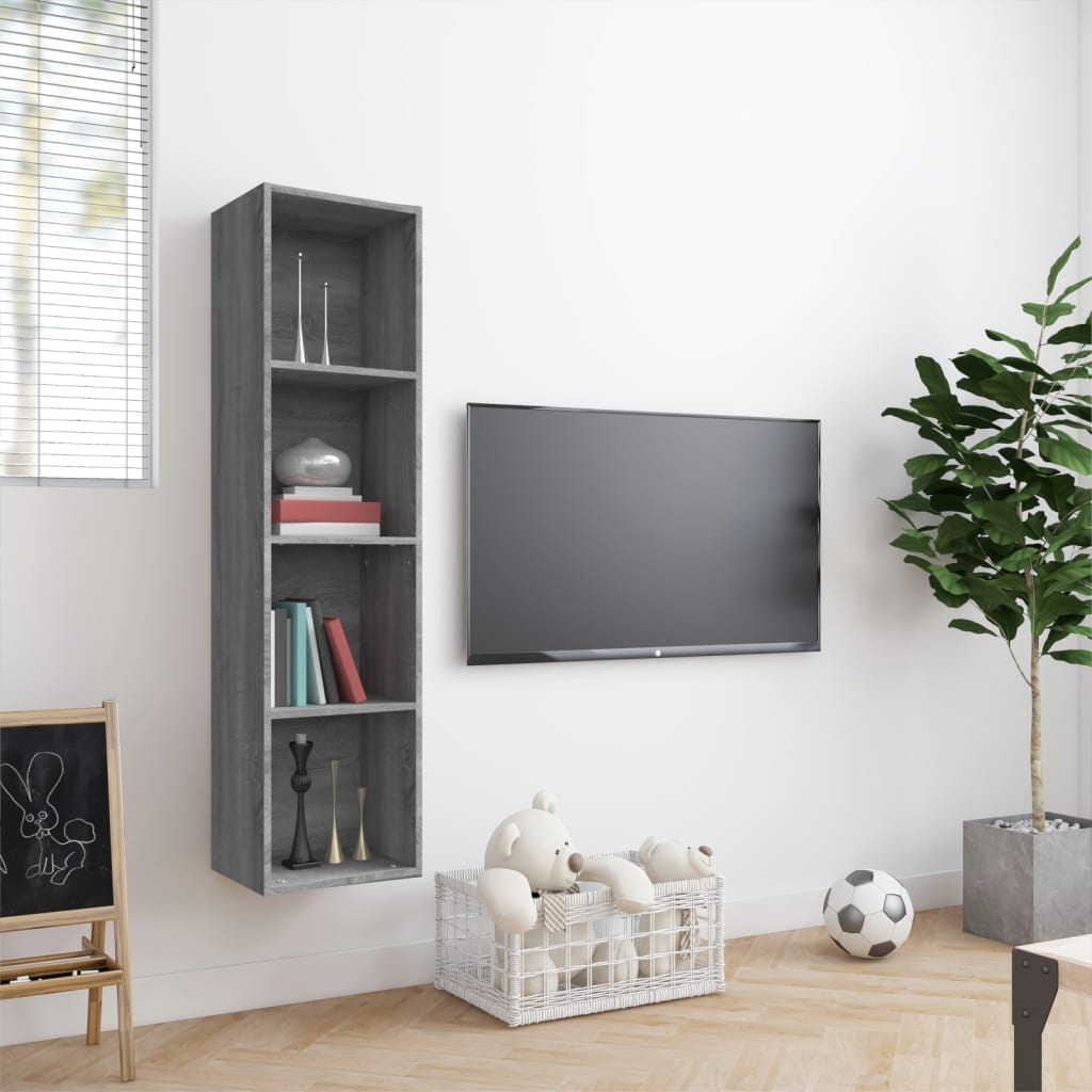 vidaXL Knygų/televizoriaus spintelė, pilka, 143x30x36cm, mediena