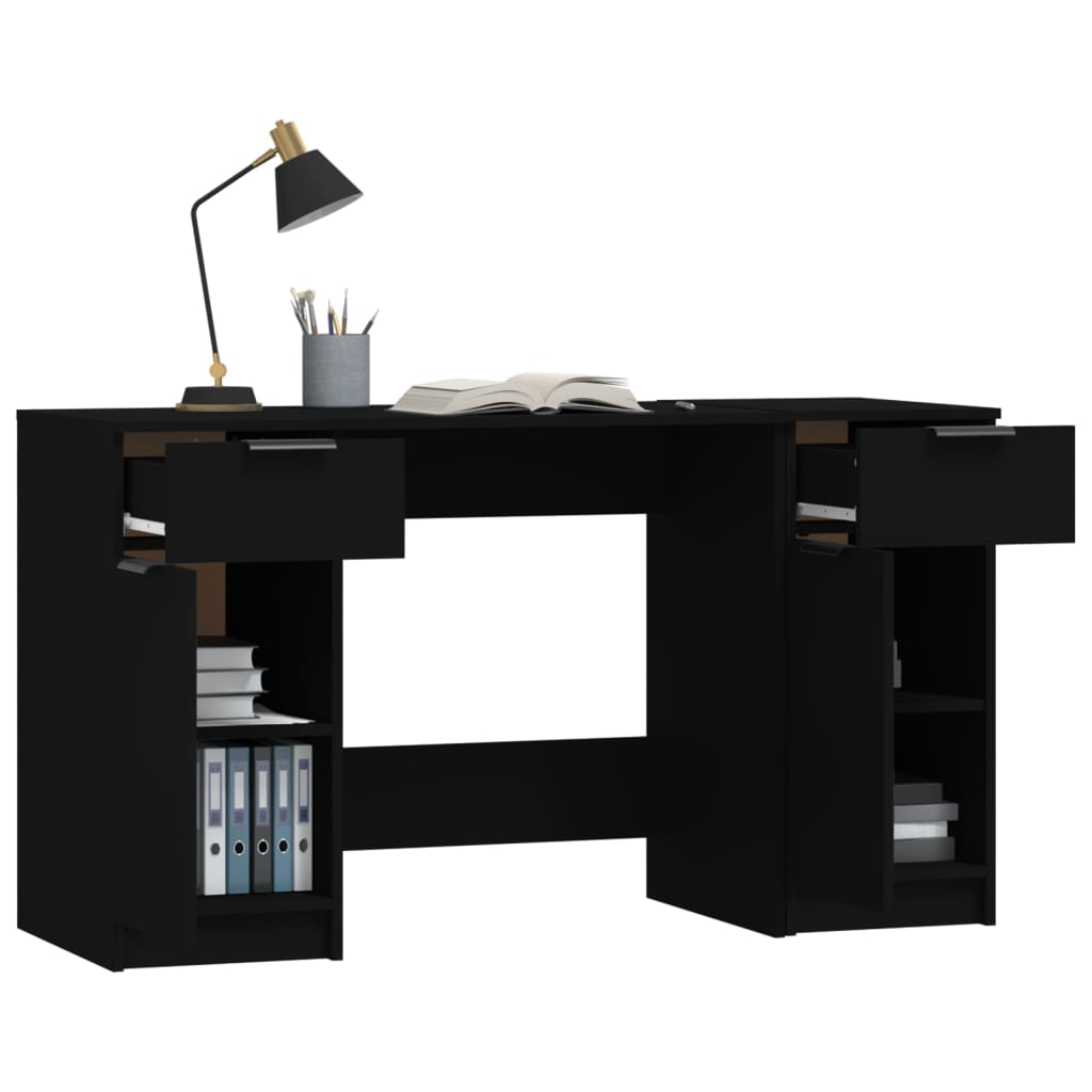 vidaXL Rašomasis stalas su šonine spintele, juodas, apdirbta mediena