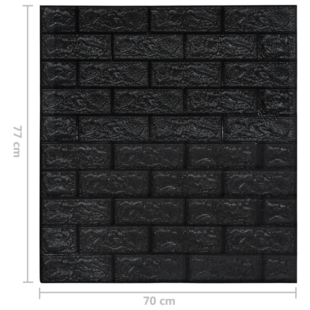 vidaXL Lipnūs 3D tapetai, juodos spalvos, 10vnt., plytų dizaino