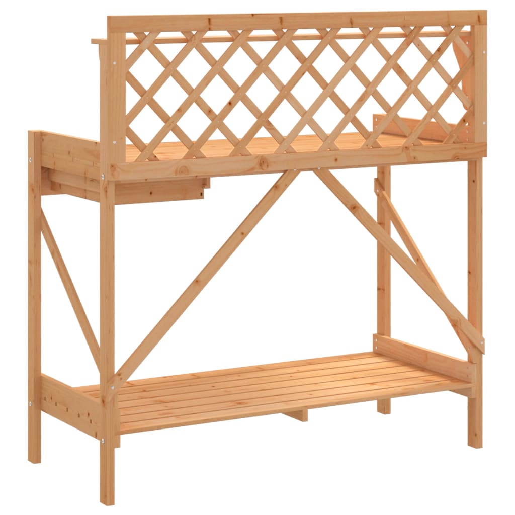 vidaXL Sodinimo stalas su treliažu, rudos sp., eglės medienos masyvas