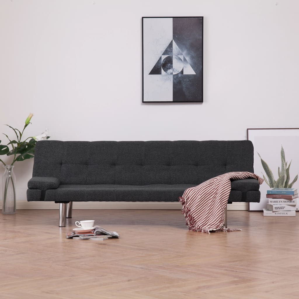 vidaXL Sofa-lova su dviem pagalvėm, tams. pilkos sp., poliesteris