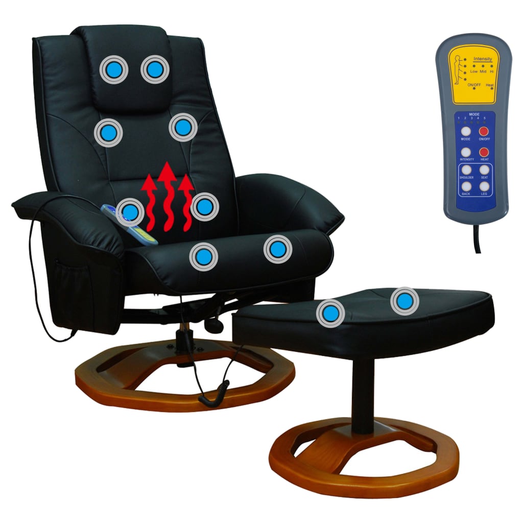 vidaXL Masažinis krėslas su pakoja, juodas, dirbtinė oda