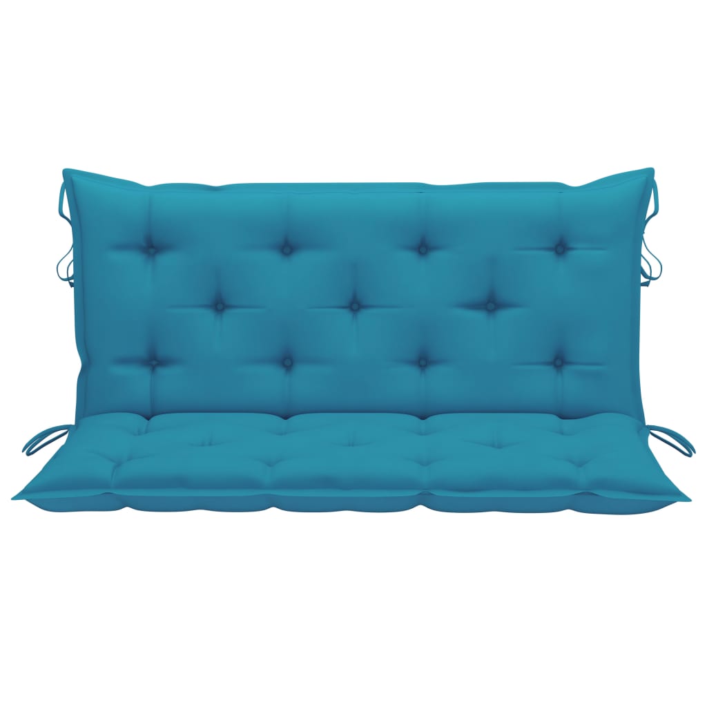 vidaXL Supamas suoliukas su šviesiai mėlyna pagalvėle, 120cm, tikmedis