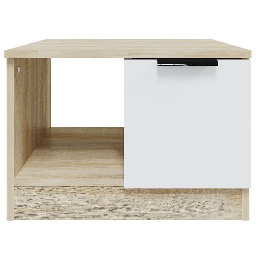 vidaXL Kavos staliukas, baltas/ąžuolo, 50x50x36cm, apdirbta mediena