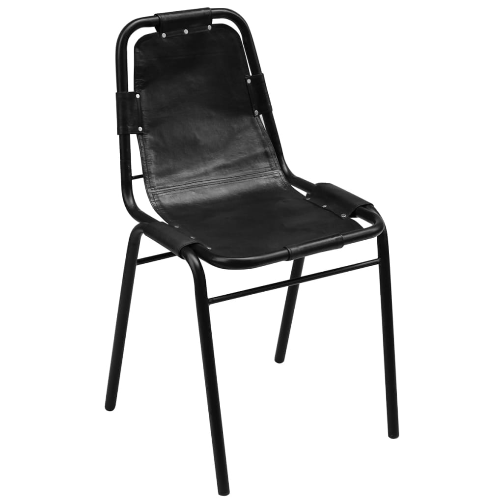 vidaXL Valgomojo kėdės, 2 vnt, juodos, tikra oda