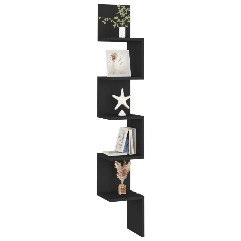 vidaXL Sieninė kampinė lentyna, juodos spalvos, 20x20x127,5cm, MDP