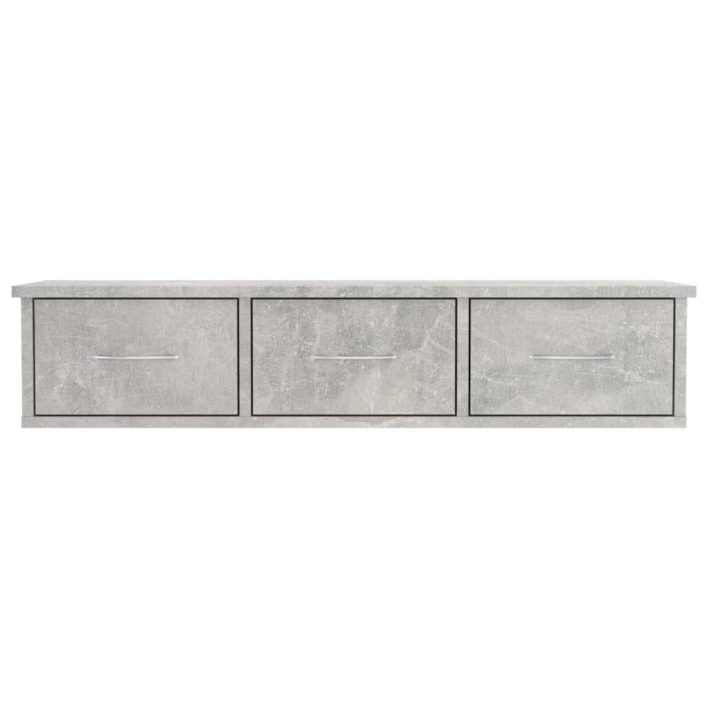 vidaXL Sieninė lentyna su stalčiais, betono, 88x26x18,5cm, mediena
