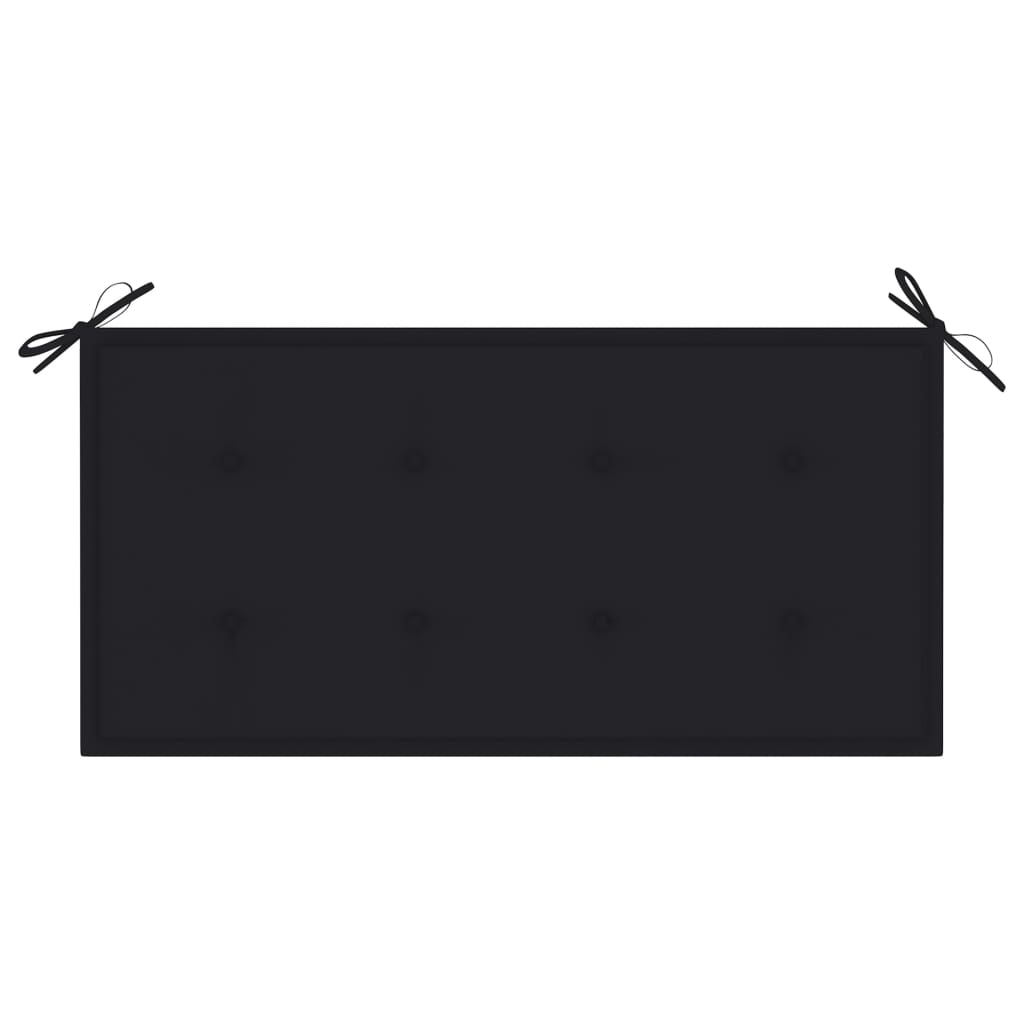 vidaXL Sodo suoliukas su juoda pagalvėle, 112cm, tikmedžio masyvas