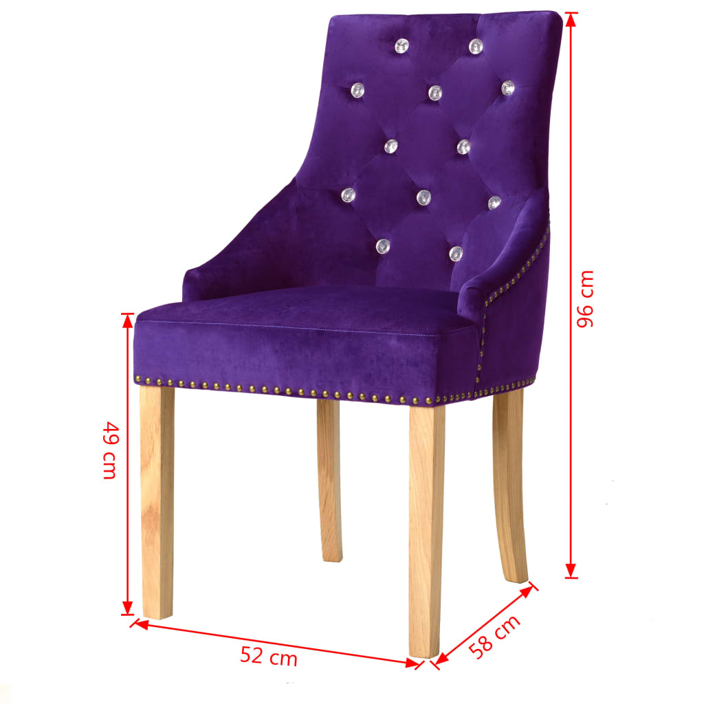 vidaXL Valgomojo kėdės, 2 vnt, violetinės, ąžuolo mediena ir aksomas