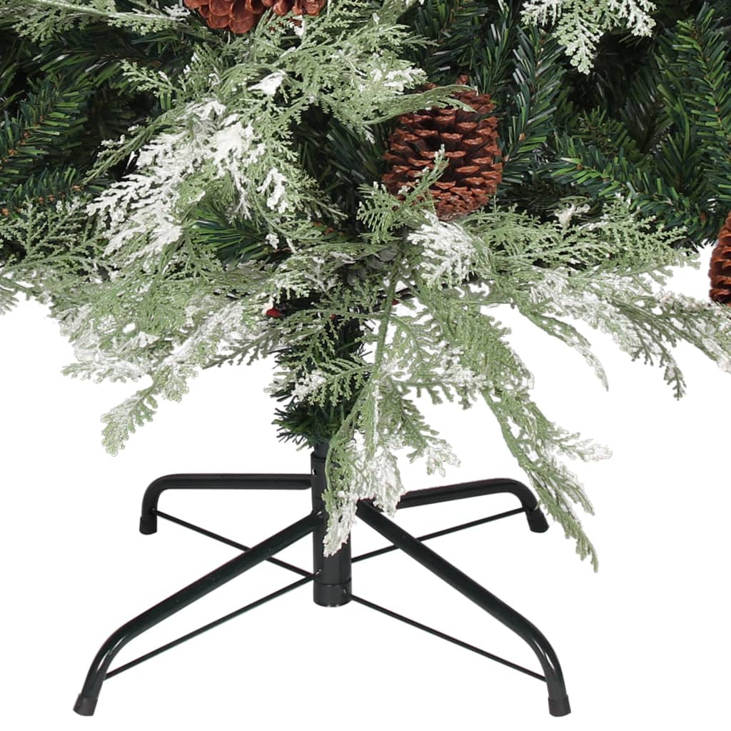 vidaXL Kalėdų eglutė su kankorėžiais, žalia ir balta, 225cm, PVC/PE