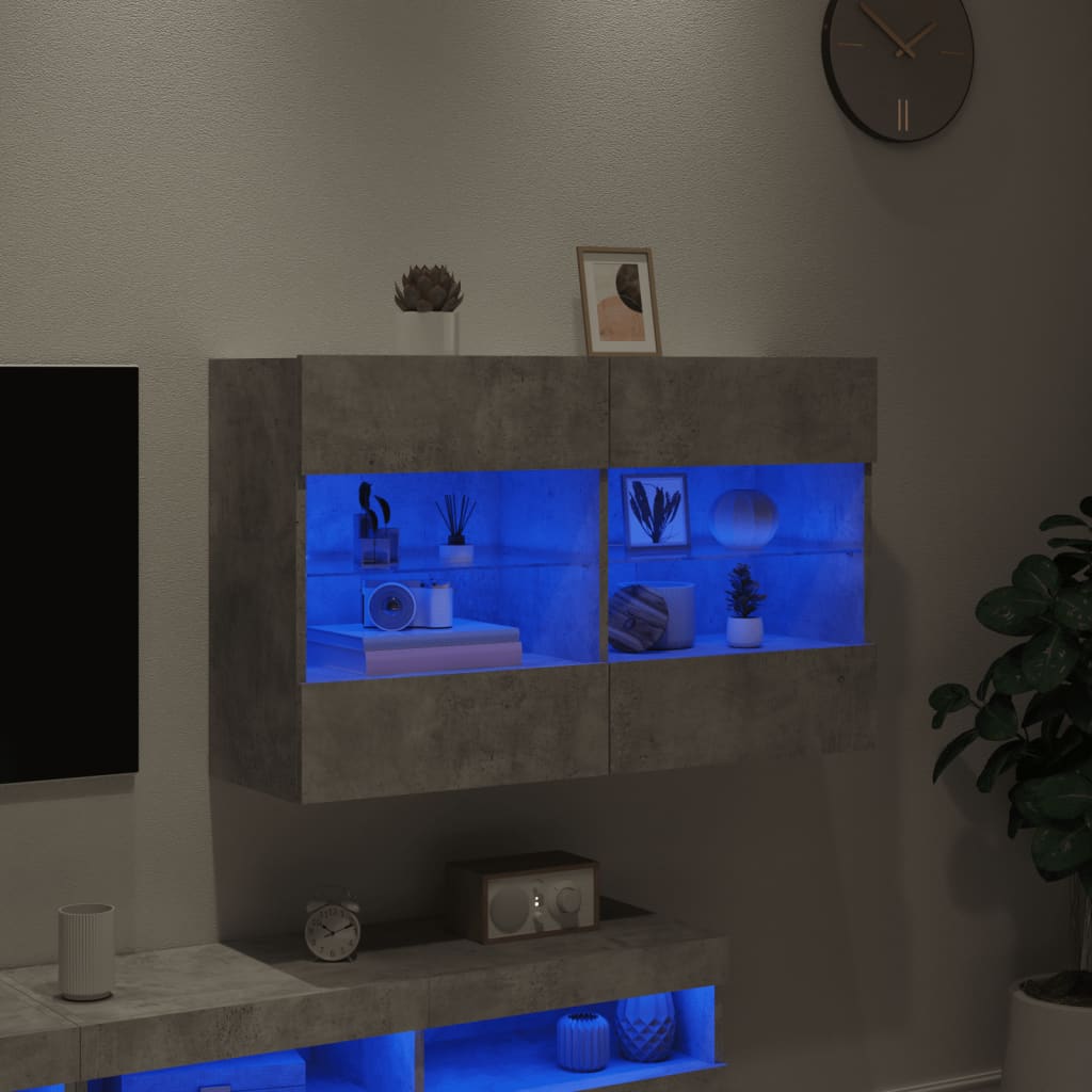 vidaXL Sieninė TV spintelė su LED lemputėmis, betono, 98,5x30x60,5cm