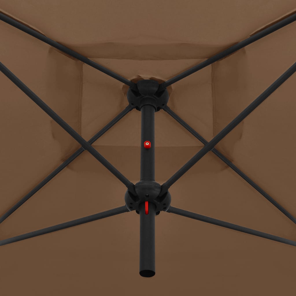 vidaXL Dvigubas skėtis su plieniniu stulpu, taupe spalvos, 250x250cm