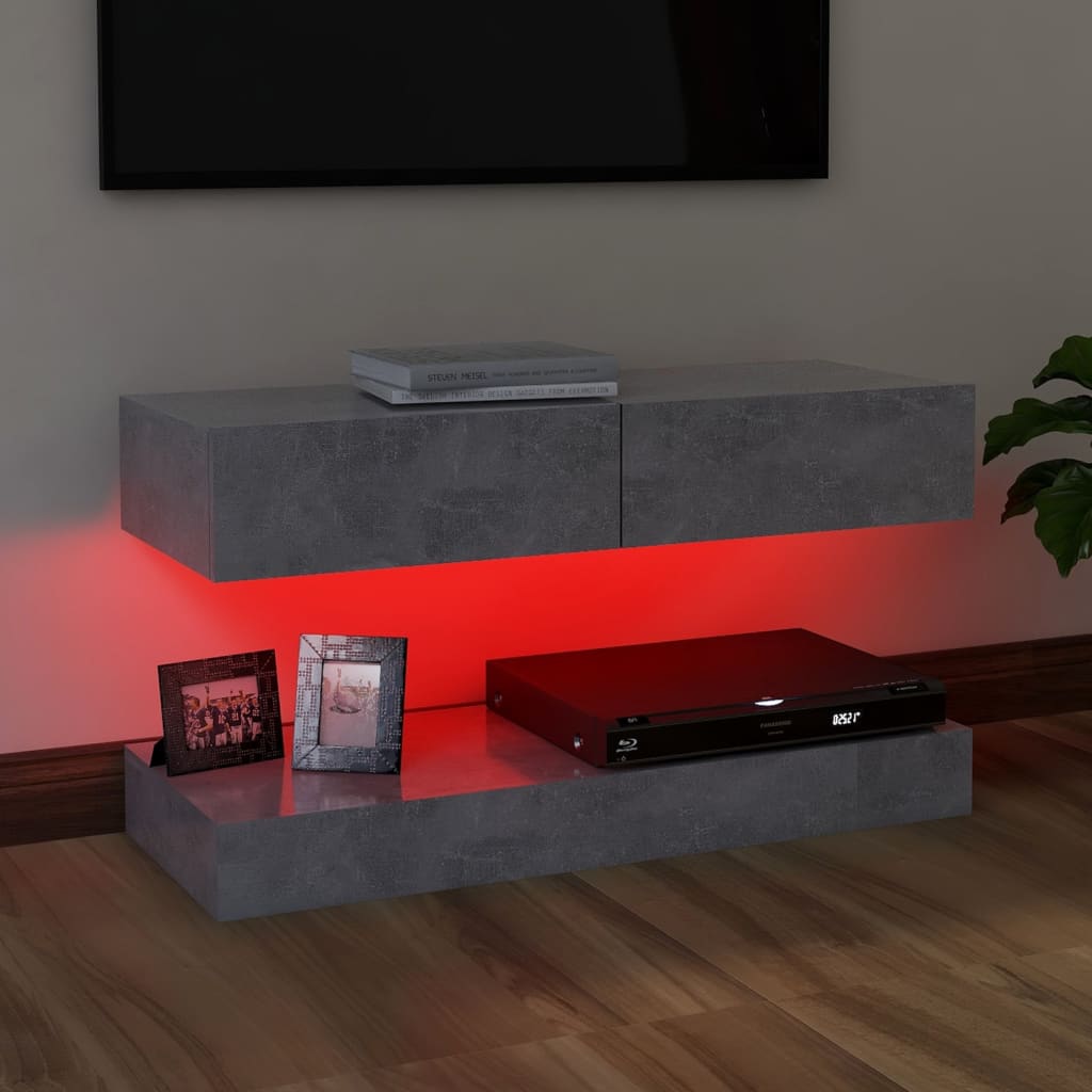 vidaXL TV spintelė su LED apšvietimu, betono pilka, 90x35 cm