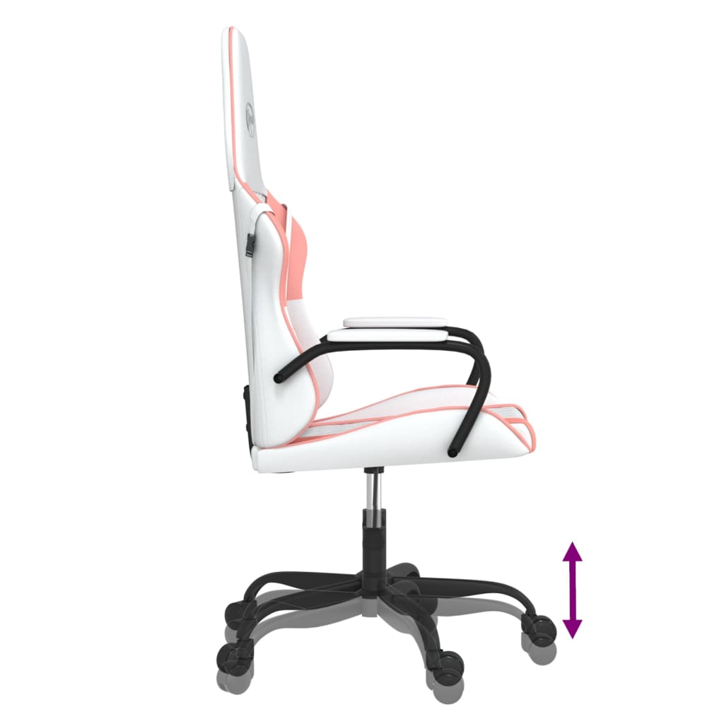 vidaXL Masažinė žaidimų kėdė, baltos ir rožinės spalvos, dirbtinė oda