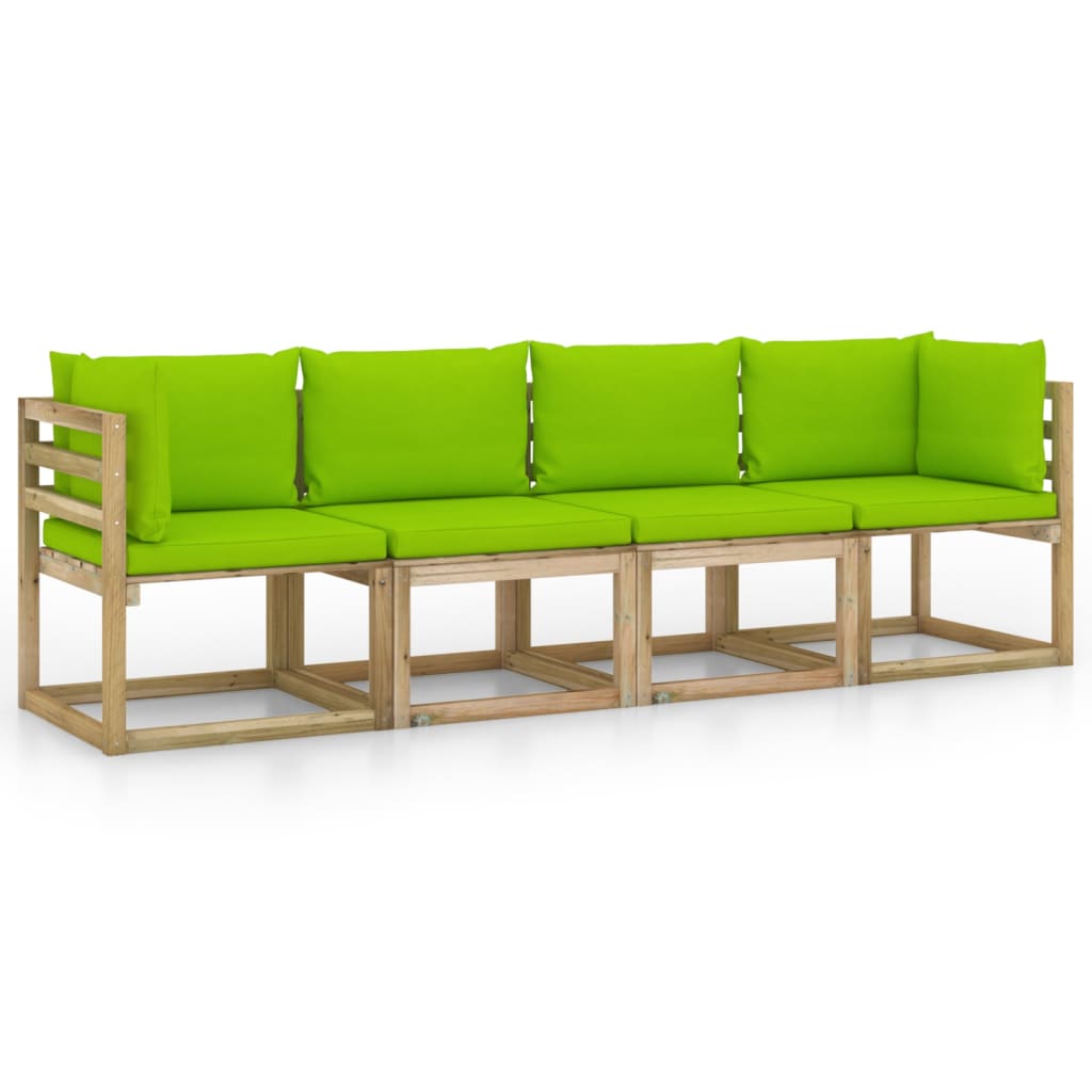 vidaXL Keturvietė sodo sofa su šviesiai žalios spalvos pagalvėlėmis