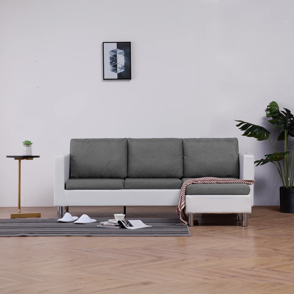 vidaXL Trivietė sofa su pagalvėlėmis, baltos sp., dirbtinė oda