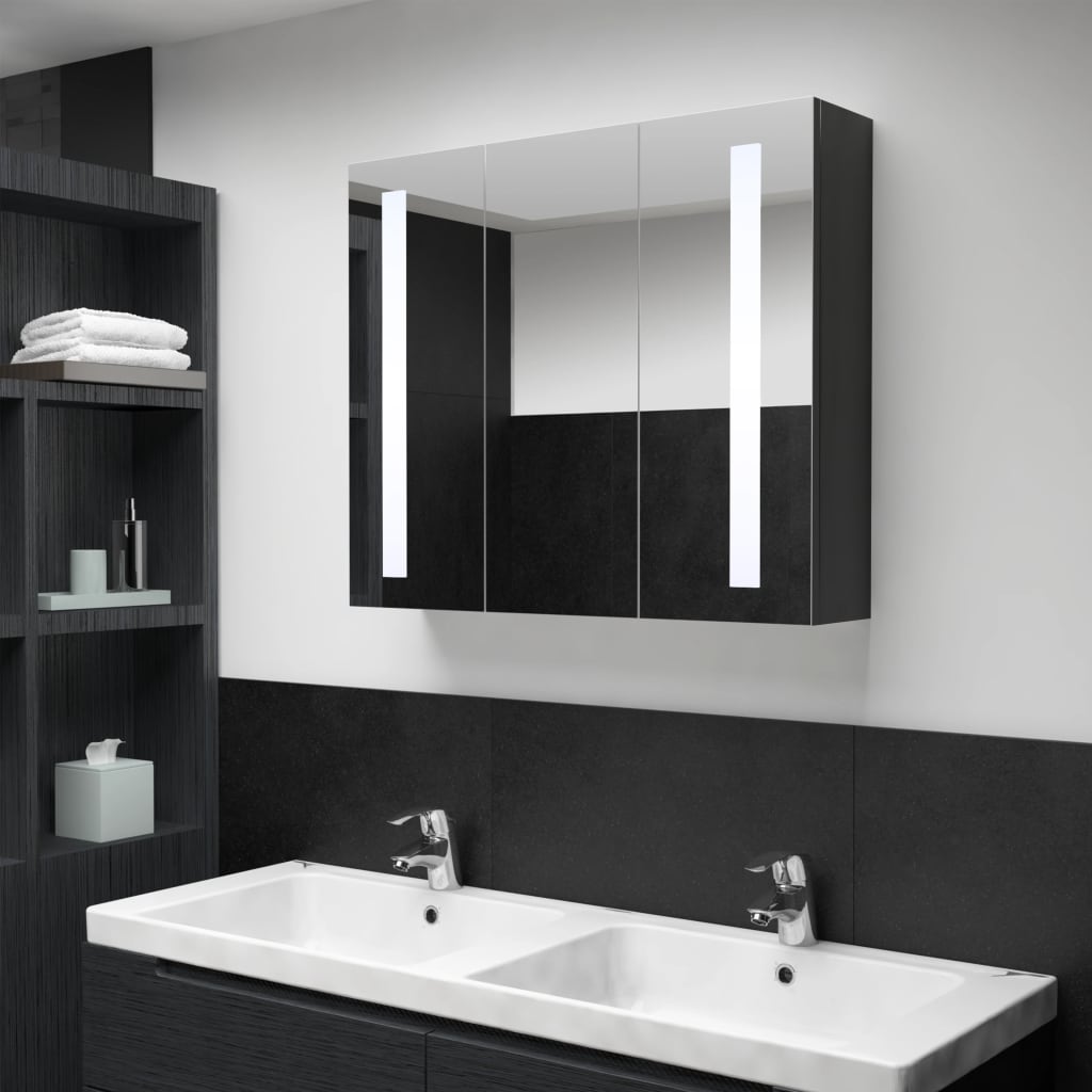 vidaXL Veidrodinė vonios spintelė su LED apšvietimu, 89x14x62cm