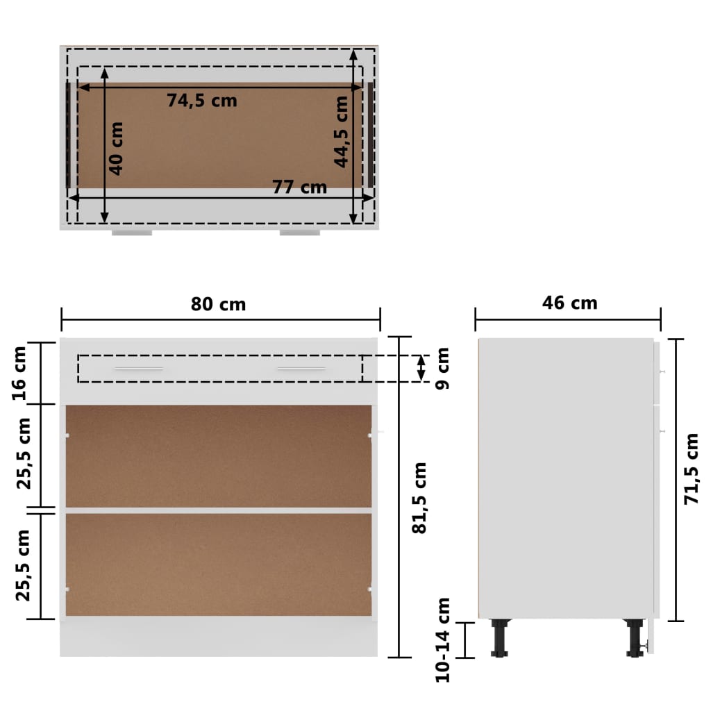 vidaXL Apatinė spintelė su stalčiumi, balta, 80x46x81,5cm, MDP, blizgi