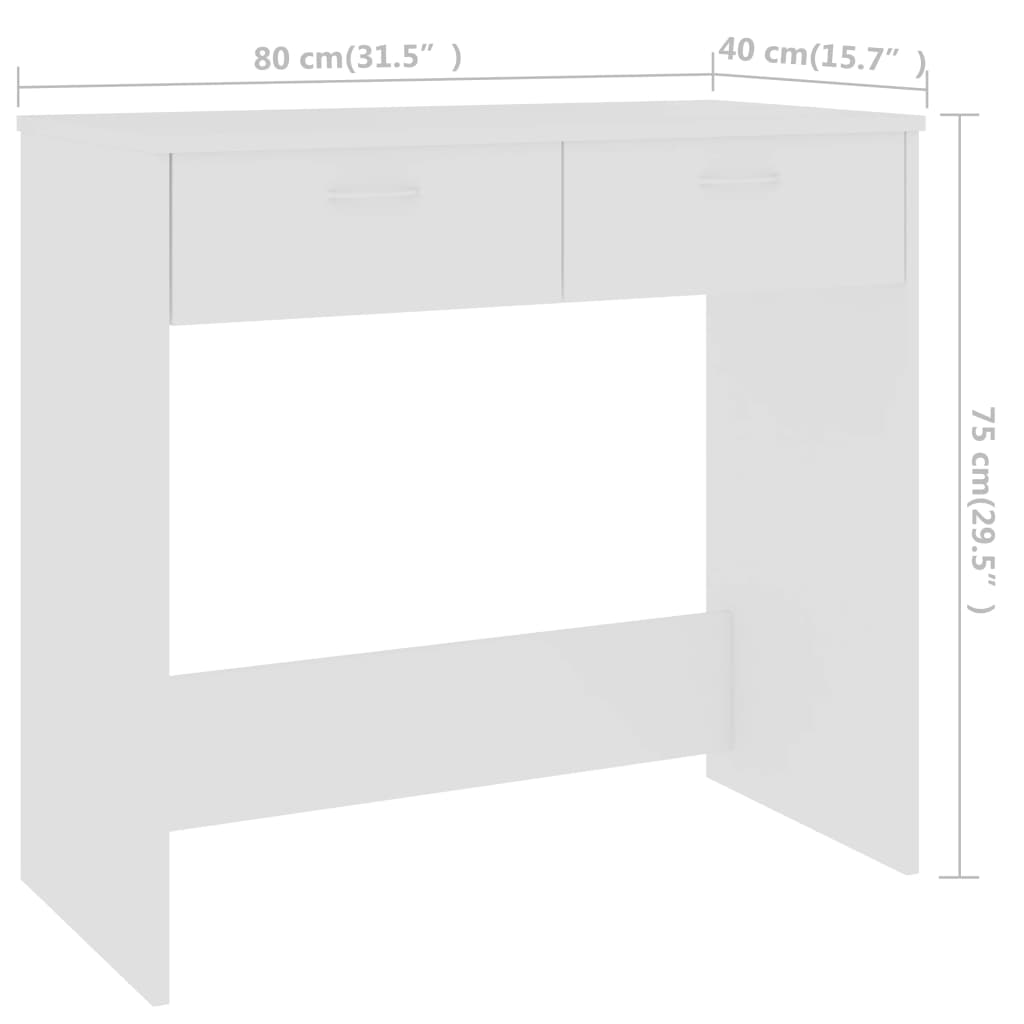 vidaXL Rašomasis stalas, baltos spalvos, 80x40x75cm, MDP
