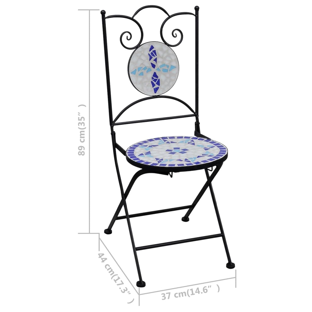 vidaXL Bistro baldų komplektas, 3d., mėlynas/baltas, mozaika, keramika