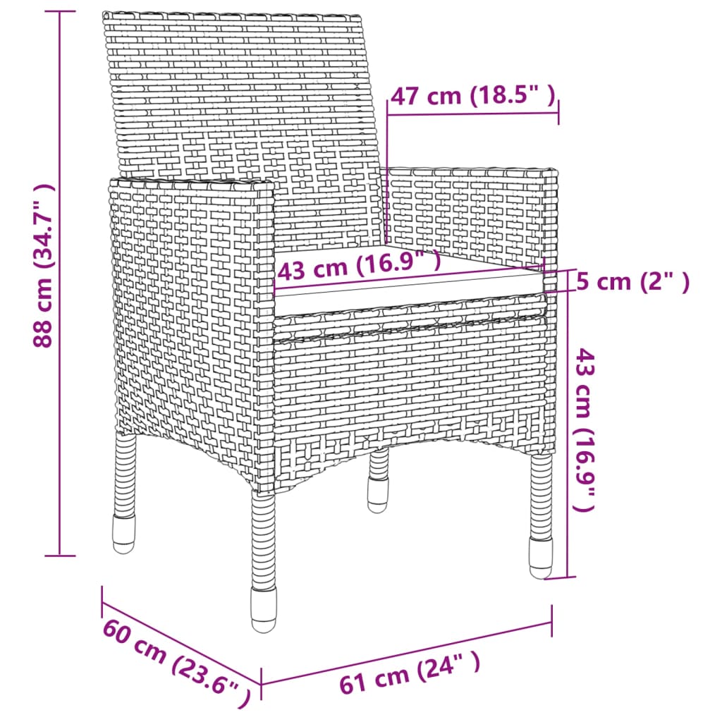 vidaXL Sodo komplektas su pagalvėlėmis, 9 dalių, poliratanas/stiklas