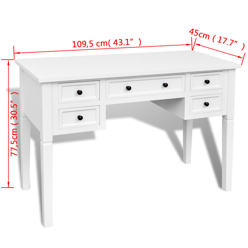 Baltas rašomasis stalas su 5 stalčiais